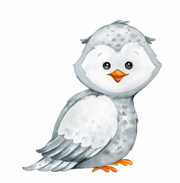 Cute polar owl in cartoon style but isolated background Watercolor illustration