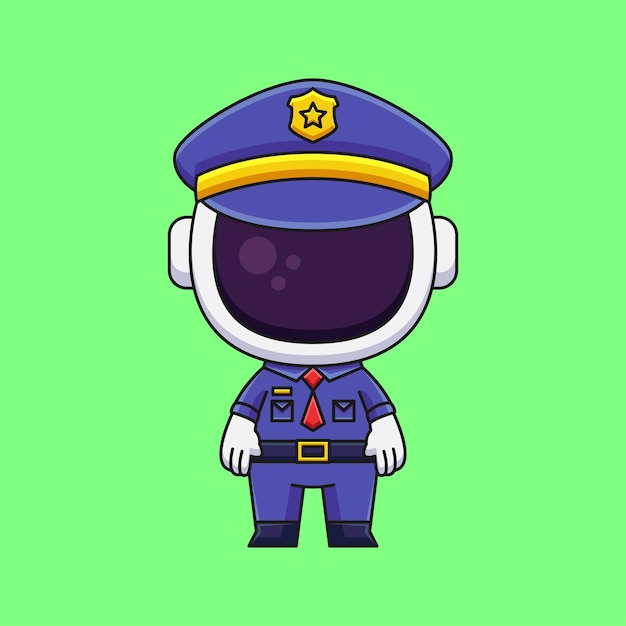 Cute police astronaut cartoon doodle hand drawn concept vector kawaii icon illustration