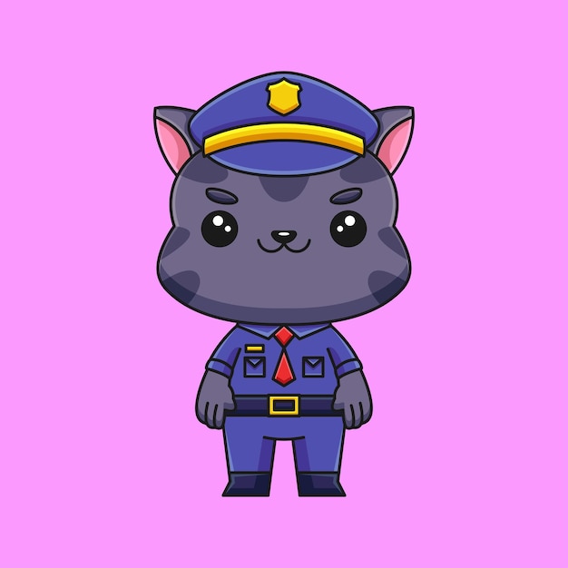 Cute police cat cartoon doodle hand drawn concept vector kawaii icon illustration