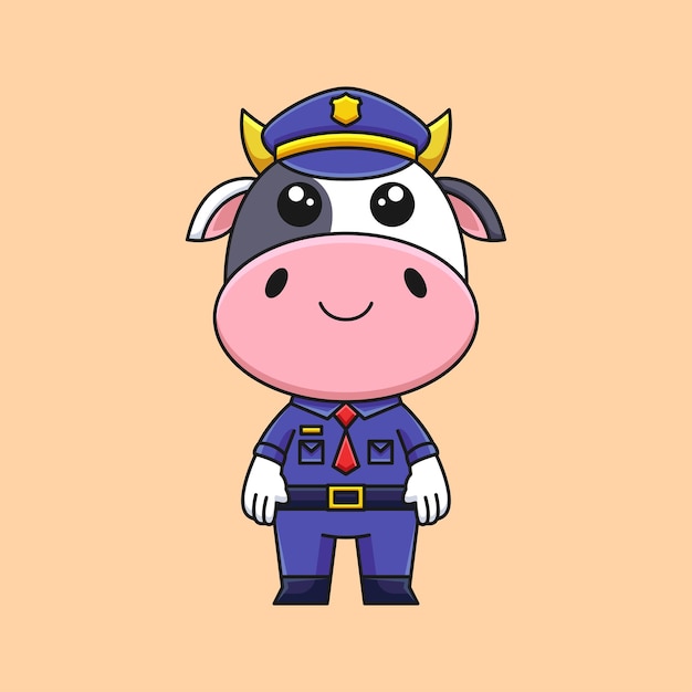 Cute police cow cartoon doodle art hand drawn concept vector kawaii icon illustration