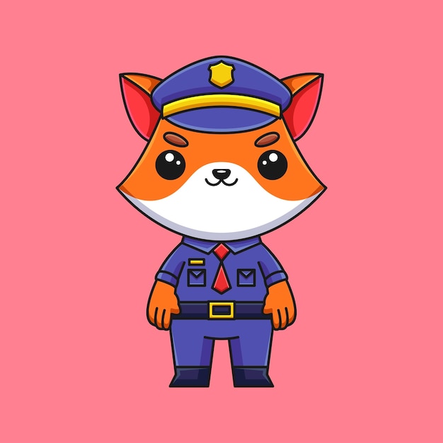 Cute police fox cartoon doodle hand drawn concept vector kawaii icon illustration