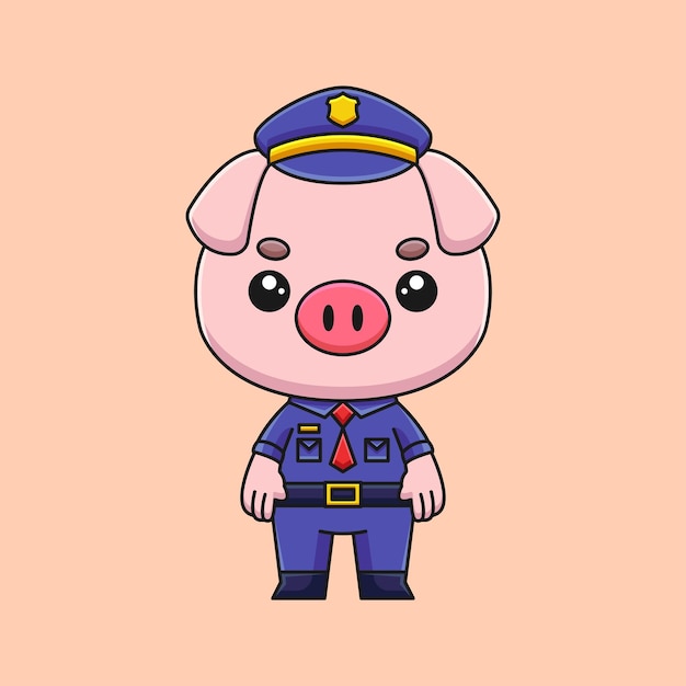 Cute police pig cartoon doodle art hand drawn concept vector kawaii icon illustration