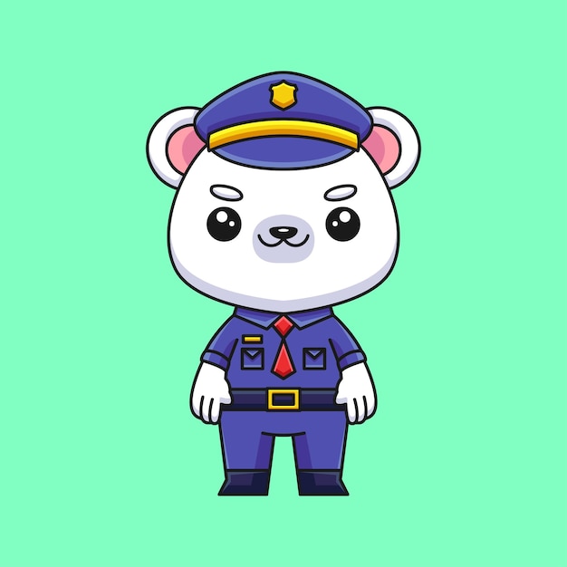 Cute police polar bear cartoon doodle art hand drawn concept vector kawaii icon illustration