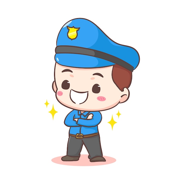 Cute policeman standing with crossed arms cartoon character People profession concept design