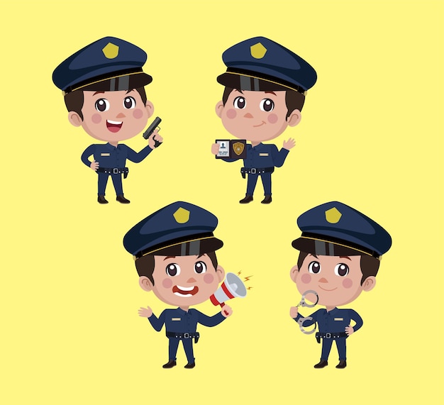 Cute policeman with different poses