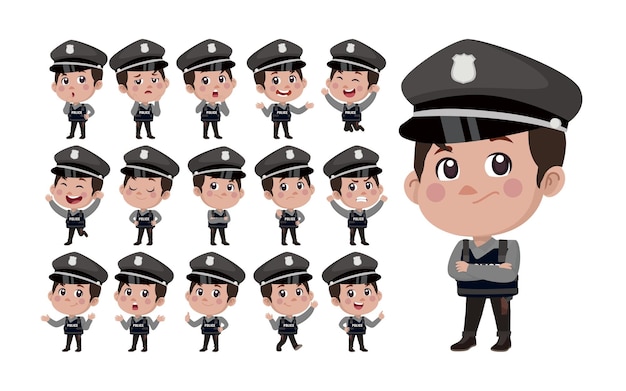 Cute policeman with different poses