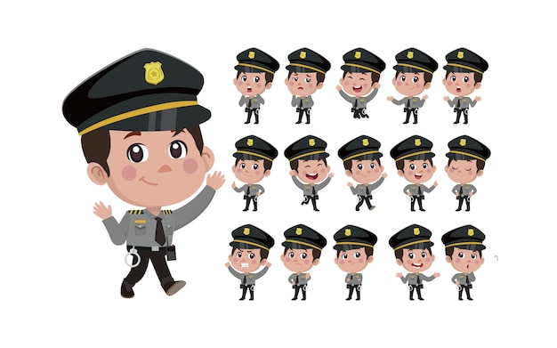 Cute policeman with different poses