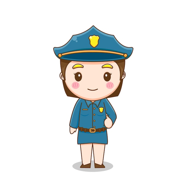 Cute policewoman character isolated on white