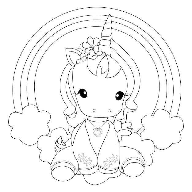 Cute Pony Unicorn Rainbow Coloring Page