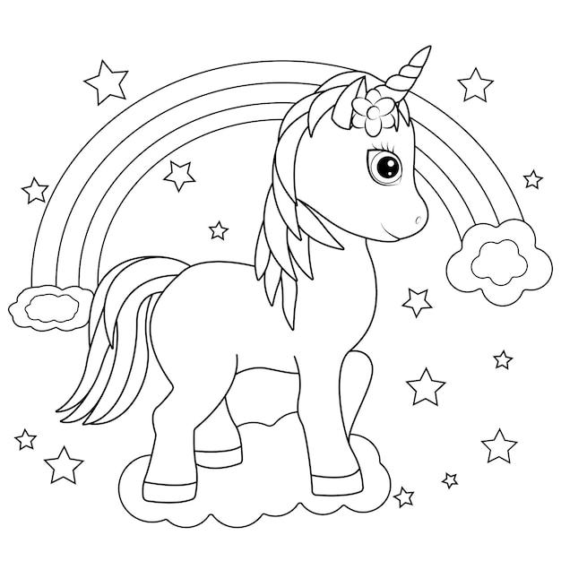 Cute Pony Unicorn Rainbow Coloring Page