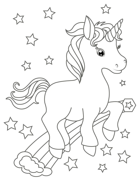 Cute Pony Unicorn Rainbow Coloring Page