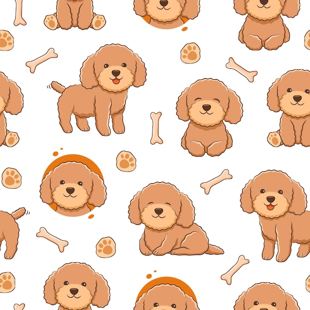 Cute poodle illustration seamless pattern