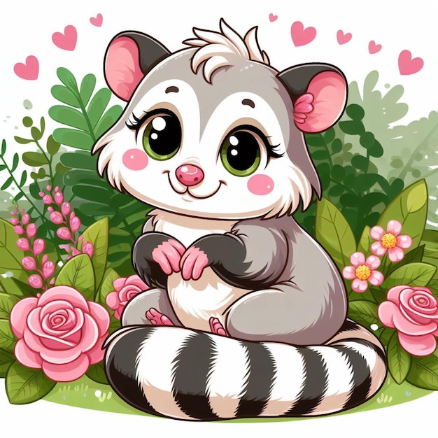 Cute Possum cartoon Vector Style white background