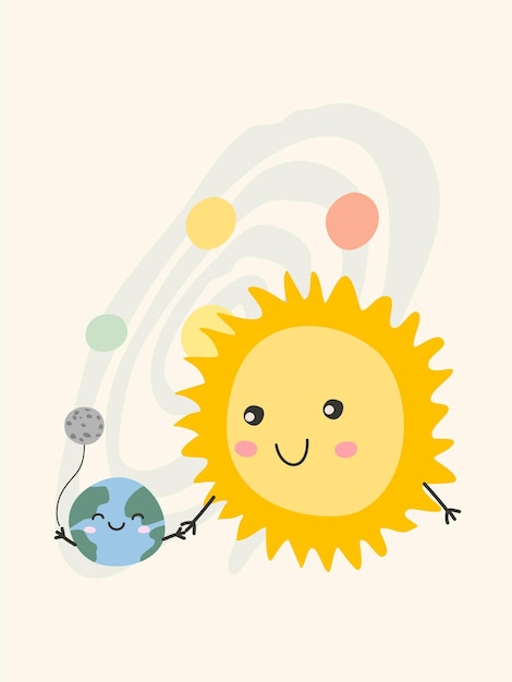 cute postcard with sun and earth vector illustration