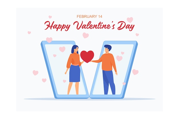 Cute poster Valentine39s Day Technology spring love app smartphone flat vector modern illustration