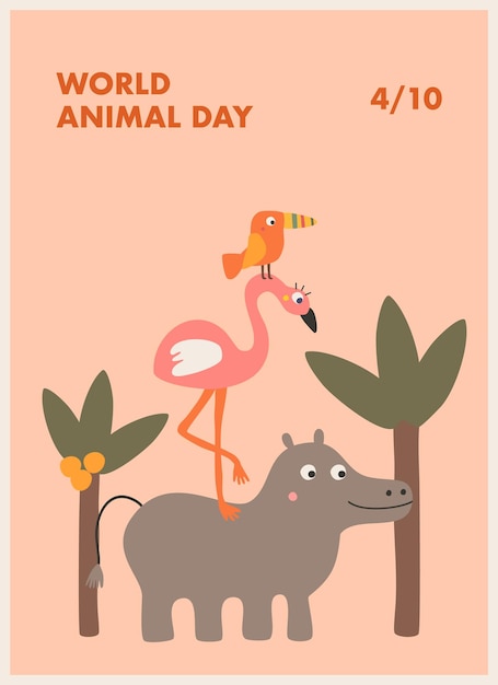 cute poster for world animal day vector illustration