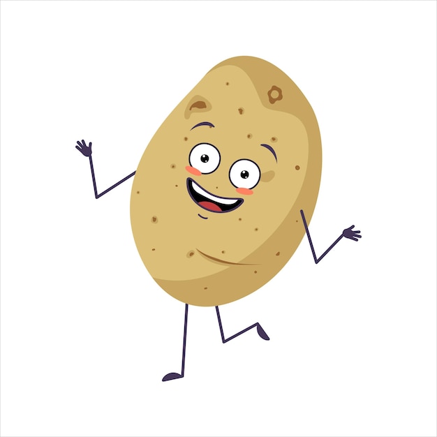 Cute potato character cheerful with emotions dancing smiling face arms