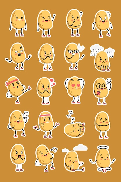 Cute Potato Character Illustration Sticker Set