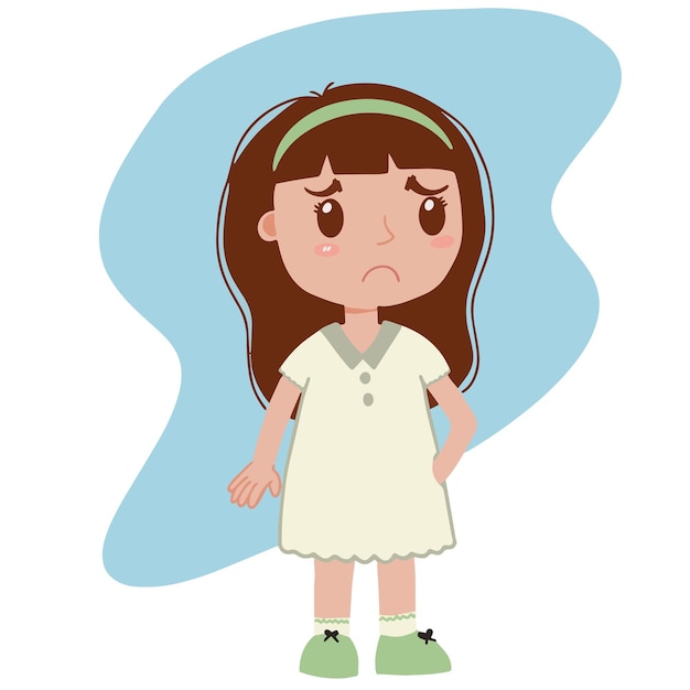 Cute and pretty little girl kid with dress and sad expression illustration