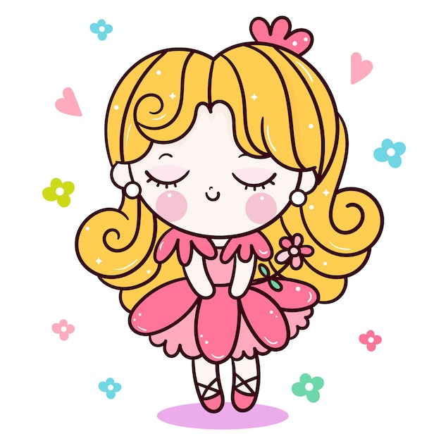 Cute princess cartoon with flower