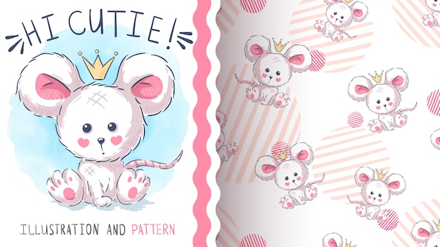 Cute princess mouse  seamless pattern