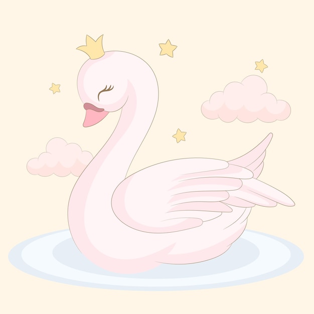 Cute princess swan pink on water pond