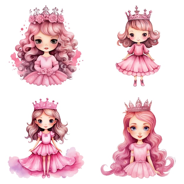 cute princess watercolor vector illustration