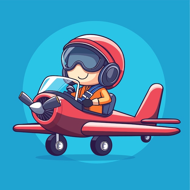 Cute Private Pilot Piloting Small Plane Cartoon Vector