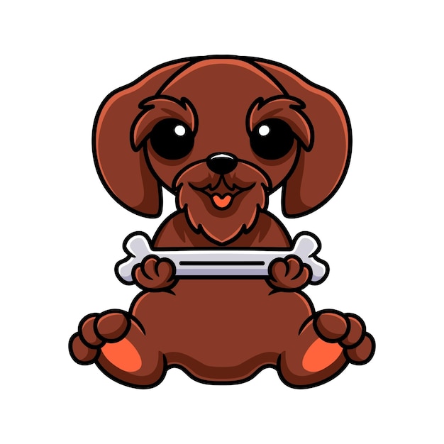 Cute pudelpointer dog cartoon holding a bone