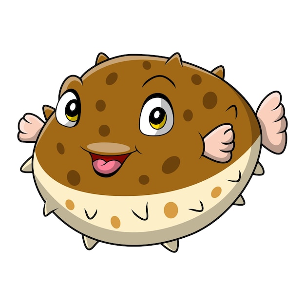 Cute puffer fish cartoon on white background