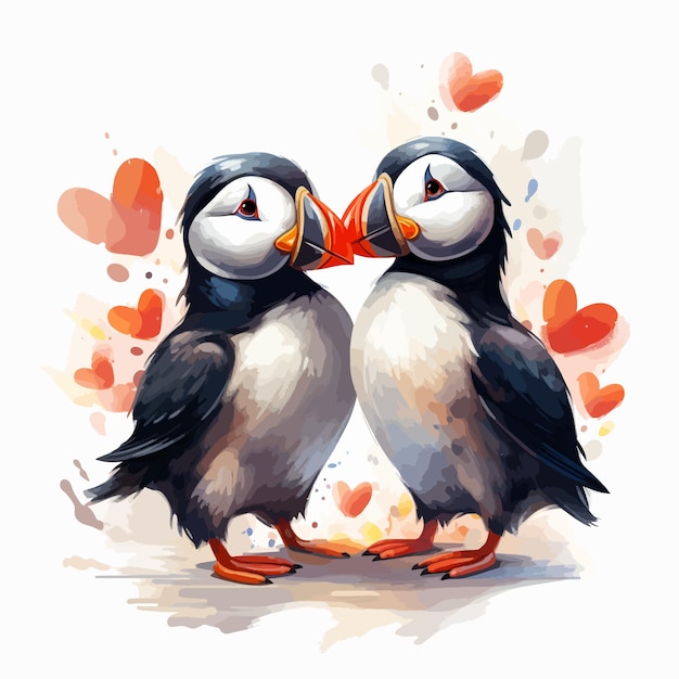 Cute Puffins couple in love vector illustration