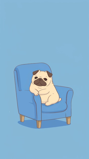 Vector cute pug on blue chair