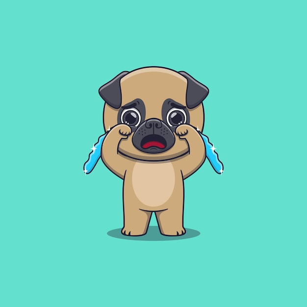 Cute pug dog crying with tears