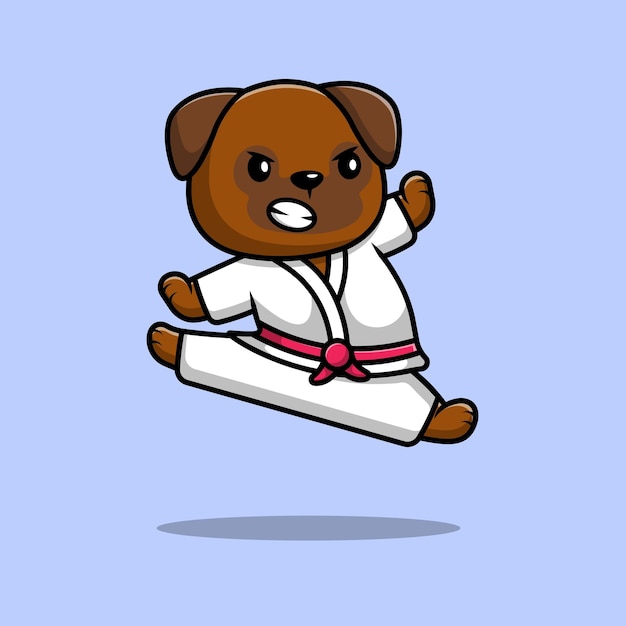 Cute Pug Dog Karate Cartoon Vector Icon Illustration