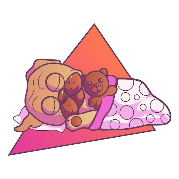 Cute pug sleeping with a teddy bear Vector Illustration