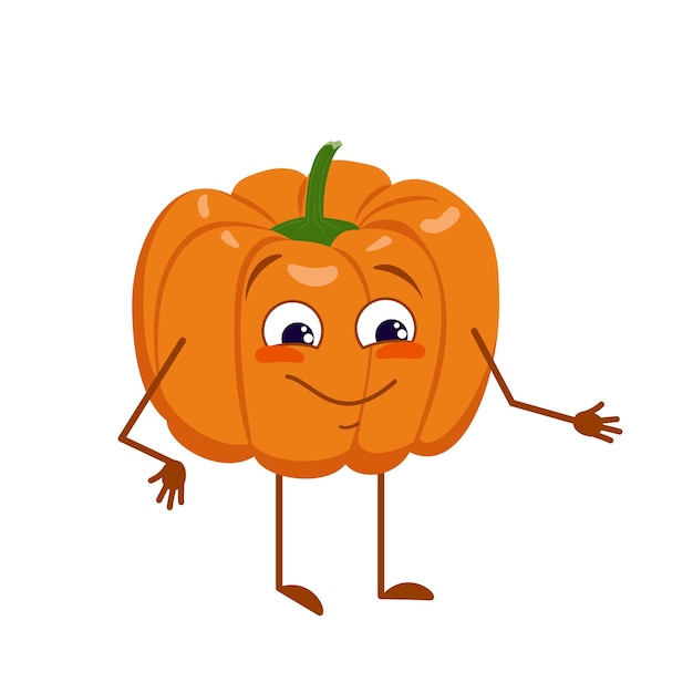 cute pumpkin character with joy emotions smiling face happy eyes arms