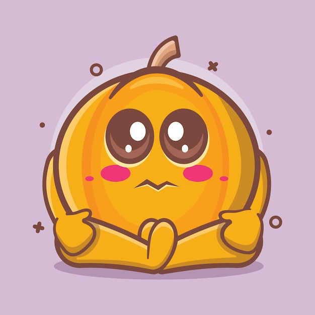 cute pumpkin fruit character mascot with sad expression isolated cartoon in flat style design