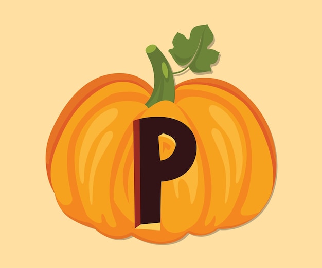 Cute Pumpkin Halloween P Letter Alphabet