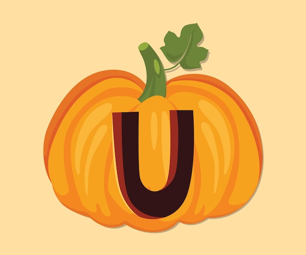 Cute Pumpkin Halloween U Letter Alphabet