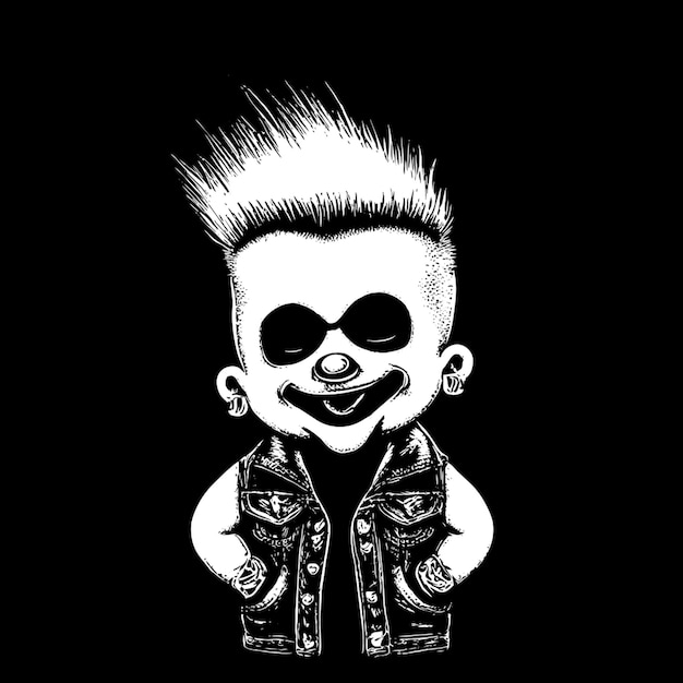 Vector cute punk death with mohawk and denim vest vector illustration engraving