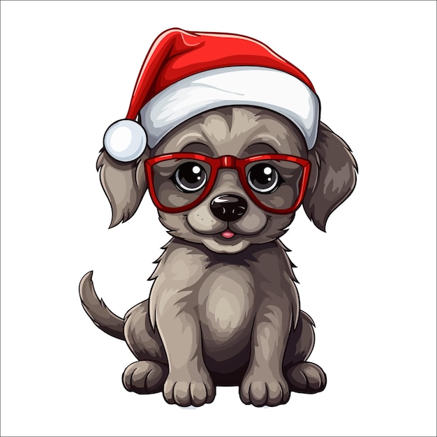 cute puppies wearing santa hat pet illustration