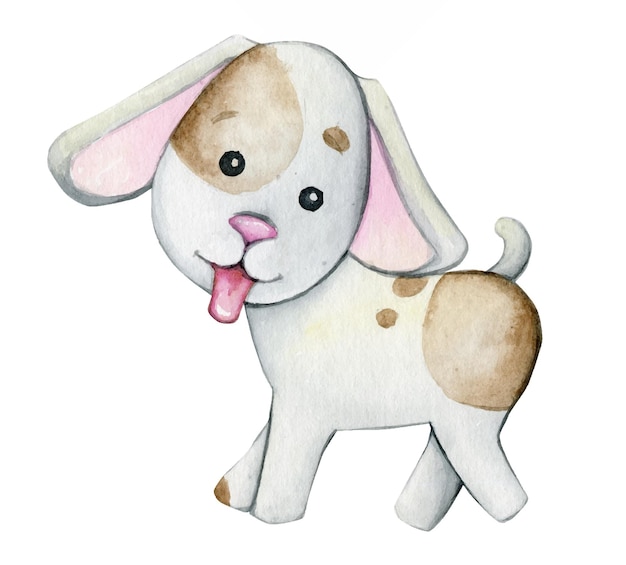 Cute puppy cartoon style walking watercolor illustration dogs on isolated background