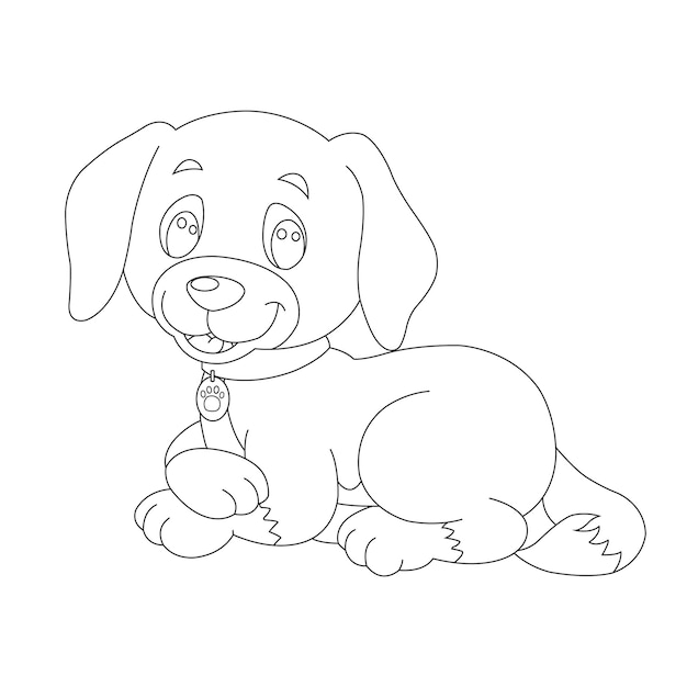 Cute puppy dog outline coloring page for kids animal coloring page