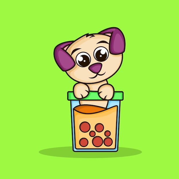 Cute puppy flat cartoon style animal nature icon concept