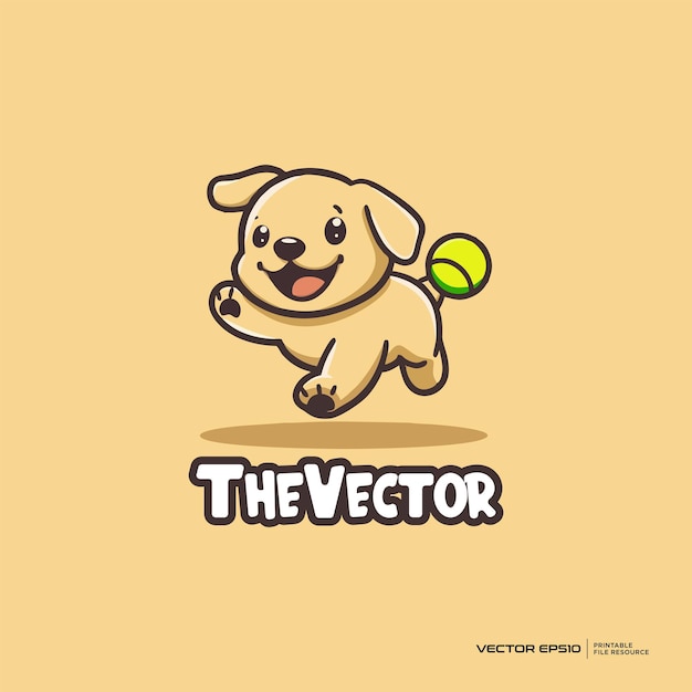 Cute puppy playing ball vector logo character mascot cartoon illustration eps10