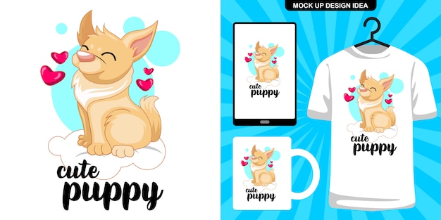 cute puppy sit on cloud illustration and merchandising