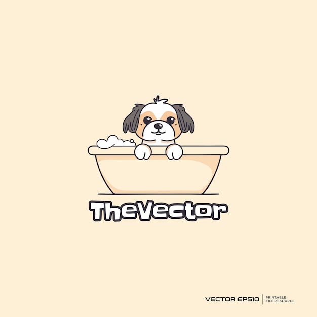 Cute puppy taking a bath cute animal and kids logo vector mascot character cartoon illustration eps10