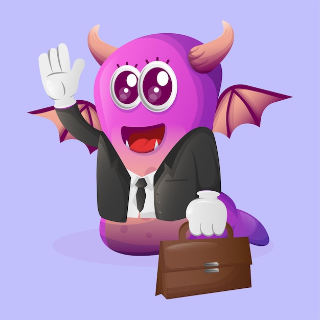 Vector cute purple monster businessman