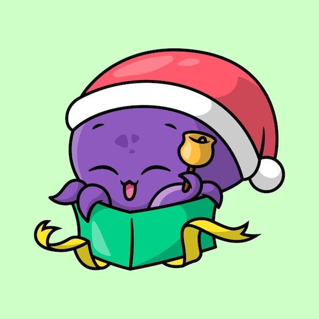 A CUTE PURPLE OCTOPUS IS COMING OUT FROM A BIG PRESENT BOX