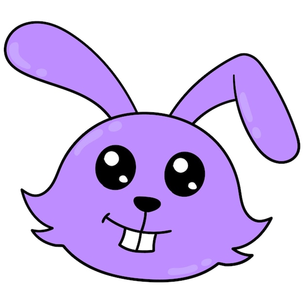 A cute purple rabbit head smiling happily, vector illustration carton emoticon. doodle icon drawing